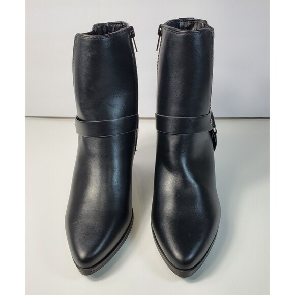 Soda Edwina Cowboy Boot 7.5M Black Pointed Toe Western Moto Biker - Picture 4 of 9